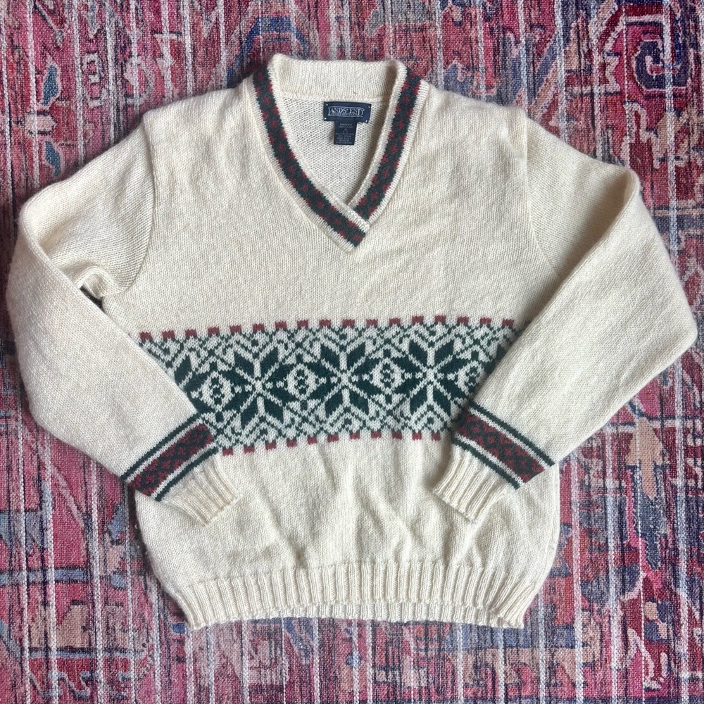 Women’s Small Lands’ End Wool Snowflake Sweater